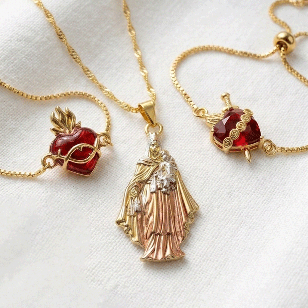 Set Virgen Protectora y Pulseras Sagrada Familia