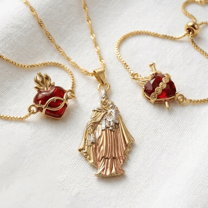 Set Virgen Protectora y Pulseras Sagrada Familia