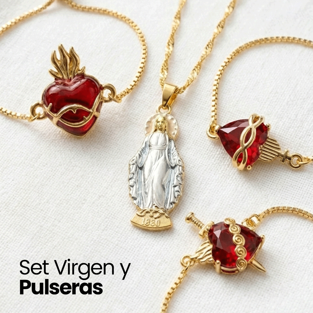 Set Virgen Protectora y Pulseras Sagrada Familia