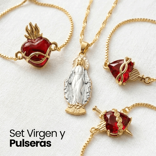 Set Virgen Protectora y Pulseras Sagrada Familia